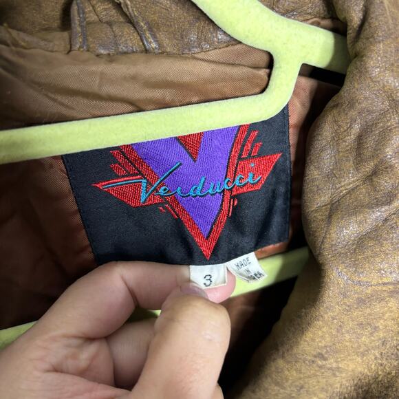 Verducci Brown Leather Moto Vintage Fringe Jacket Sz M - Picture 6 of 14